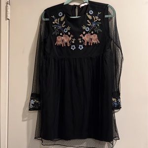 Zara black dress embroidered